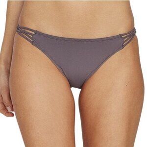 NEW Volcom Simply Solid Strappy Caged Bikini Bottoms in Dark Gray Sz. S